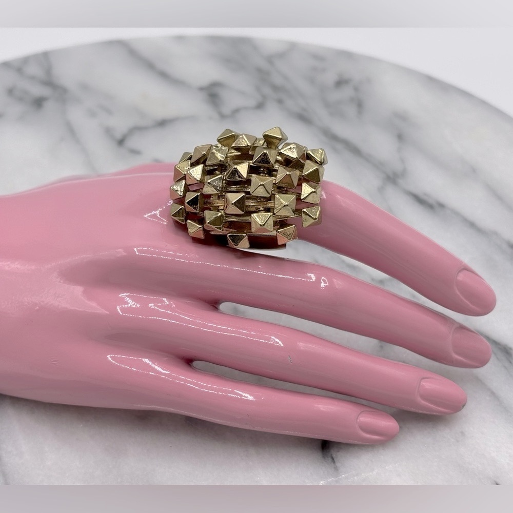 Chunky Studded Cluster Gold‎ Tone Fashion Stretch Ring